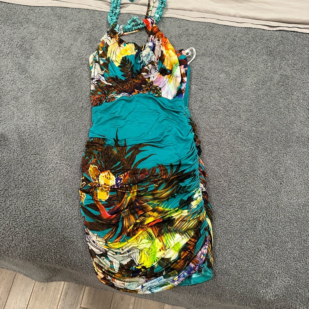 Sky Multicolor Tropical Mini Dress